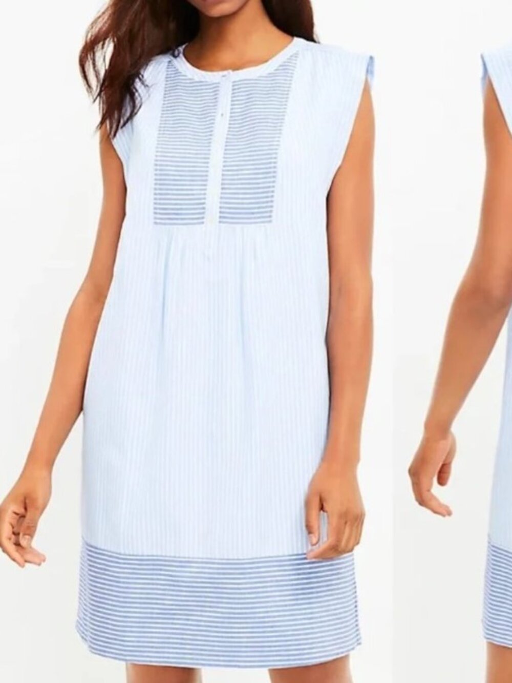 LOFT 100% Cotton Blue and White Striped Shirt Dress - Size Medium